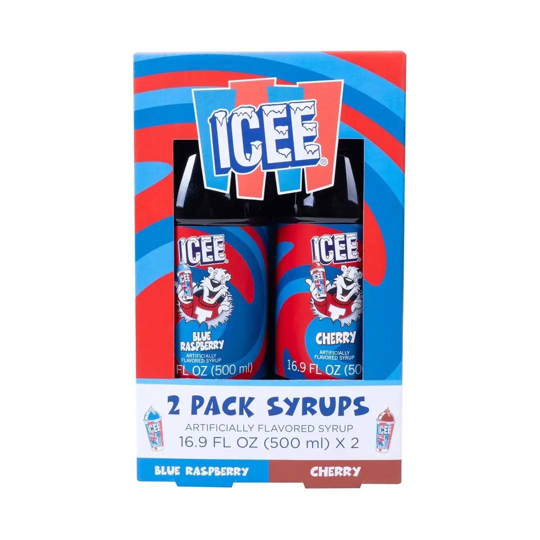 ICEE 2 Pack Slushie Syrup - Genuine ICEE Shaved Ice Syrups including Blue Raspberry and Red Cherry Flavors - 2x 16.9 Fl oz Bottles - Perfect For Snow Cones, Slushies, Sodas & Ice Pops