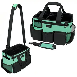 Lake green wear-resistant cleaning bag for cleaning car cleaning tool storage bag with 5 foldable compartments waterproof organization home