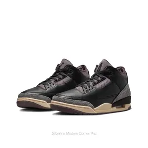 Black-Purple Leather Mid-Top Sneakers with Grey Suede Elephant Print and Beige Midsole