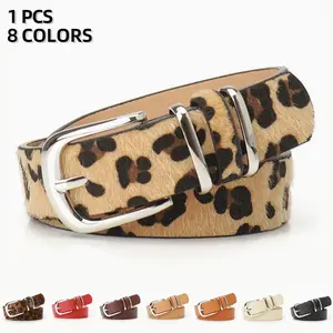 Vintage Leopard Faux Leather Belt for Women | Casual Dress & Jeans Belt with Solid Alloy Buckle, Cute Y2K Waist Belt (8 Colors)