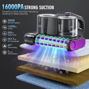 MREGB 6-in-1 Lightweight Handheld Mattress Mite Remover Vacuum Cleaner, 380W Motor, 16KPa Strong Suction, UV-C Light, LED Display, for Pet Hair & Carpets - Home Cleaning Vacuums, Bed Vacuum, Sofa Cleaner, Portable Vacuum, Deep Cleaning, Dust Catcher