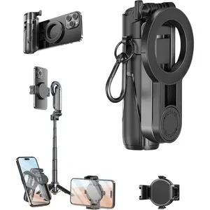 4-in-1 multifunctional 360° rotating magnetic selfie stick, retractable mini magnetic selfie stick, portable retractable tripod, with detachable remote control Smartphone Camera Accessories