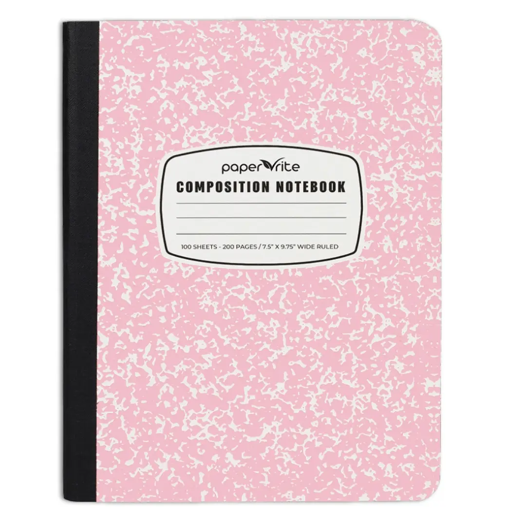 Paper Rite Assorted Marble Composition Notebook Wide Ruled (9.75x7.5 in), 100 Sheets | 200 Pages | For School, Office, Students, Teachers (1, Light Pink)