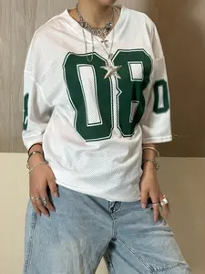 Women's Y2K American Retro Mesh Breathable Activewear Sports Top, Multi-color Streetwear Casual Fitted Print Blouse, Daily Wear Women's Clothing