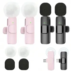 Wireless mini microphone, 2 wireless compatible microphones, suitable for video recording, noise cancelling clip on microphone, designed specifically for content creators, Usb Rechargeable Mic