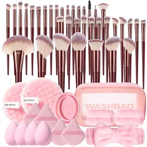 41pcs Professional Comfort Makeup Tool Set | 36 Brushes + Eyeshadow Brushes + Finger Puffs + Sponges + Brush Cleaner Bowl + Travel Toiletry Bag + Makeup Remover Puffs | Daily Use, Cosmetic, Brush Cleanser