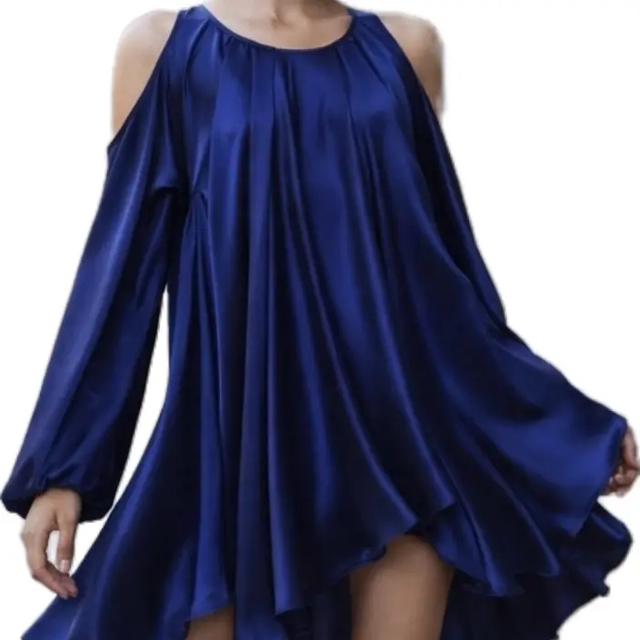 Bespoke 100% Silk Cold-Shoulder Couture Dress in Cobalt