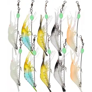 10 count Fishing Lures Shrimp Baits Set,  Soft Shrimp Fishing Tackle with Luminous  Hooks, for Freshwater and Saltwater.