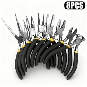 8Pcs Jewelry Pliers Set Includes Round Nose Pliers, Bent Nose Pliers, Needle Nose Pliers, Crimping Pliers, End Nippers and Wire Cutters for Jewelry Making and Repairing