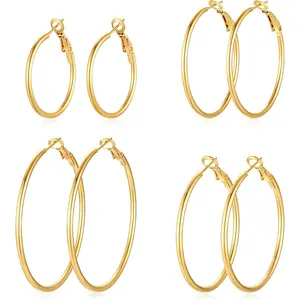 4 Pairs  Gold Hoop Earrings for Women | 14K Gold Plated Hoop Earrings Set Hypoallergenic Earring Lightweight Dangle Earrings Set  Gold Small Hoop Earrings Set   earring holes