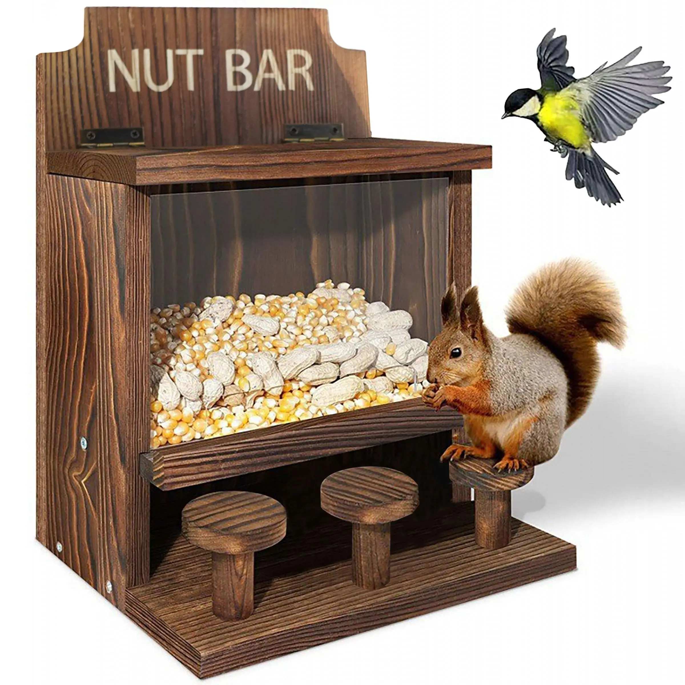 Wooden Bird Feeder, Durable Nut Bar Box for Corn & Peanut, Outdoor Bird Feeding Tool, Pet Supplies for Squirrels, Birds, Small Animals
