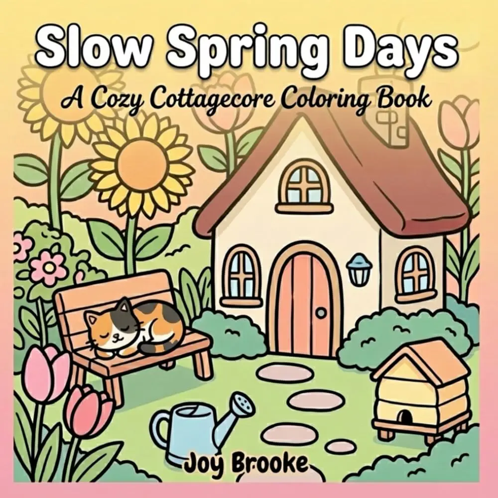 Slow Spring Days: A Cozy Cottagecore Coloring Book: Relaxing Spring Coloring Pages with Cozy Cottages, Flowers, and Peaceful Garden Scenes (Joy Brooke Coloring)