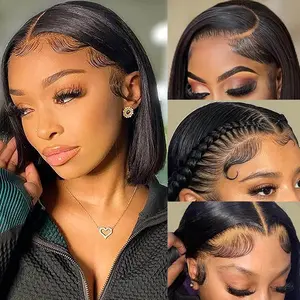 10 Inch Real Human Hair Wigs For Black Women 13x4 HD Lace Front Wigs Human Hair Pre Plucked Bob Wig Human Hair Glueless Short Straight Frontal Lace Wigs Natural Hairline 180% Density
