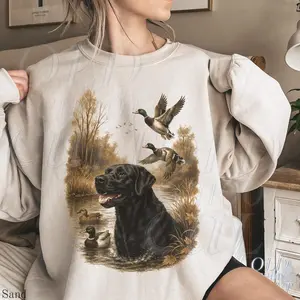 Retro Black Lab Mallard Ducks Sweatshirt , 90s Vintage Wildlife Labrador Retriever Hunting Duck Pullover, Boho Unisex Crewneck Sweatshirt, Gift for Him for Her