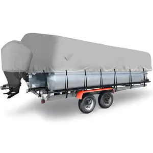 Garvee Pontoon Boat Cover 6.4-7.3m, Heavy Duty Waterproof Boat Tarpaulin with Adjustable Straps & Storage Bag, 300D Marine Oxford Fabric, Fits 21-24ft Pontoon Boats, Trailera​ble Windproof Design