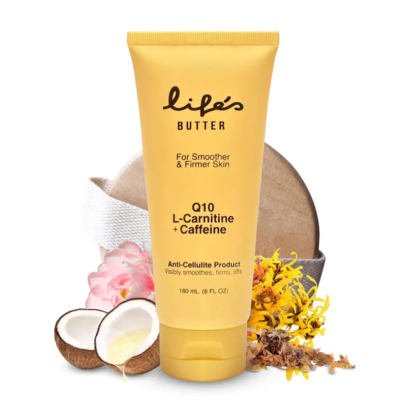 cellulite l carnitine LIFE'S BUTTER Anti-Cellulite Cream - 100% Natural - Made in USA - Cruelty-Free - Hypoallergenic - Best Cellulite Reduction - Skin Firming + Tightening for Women L-Carnitine + CoQ10 + Caffeine – 6oz