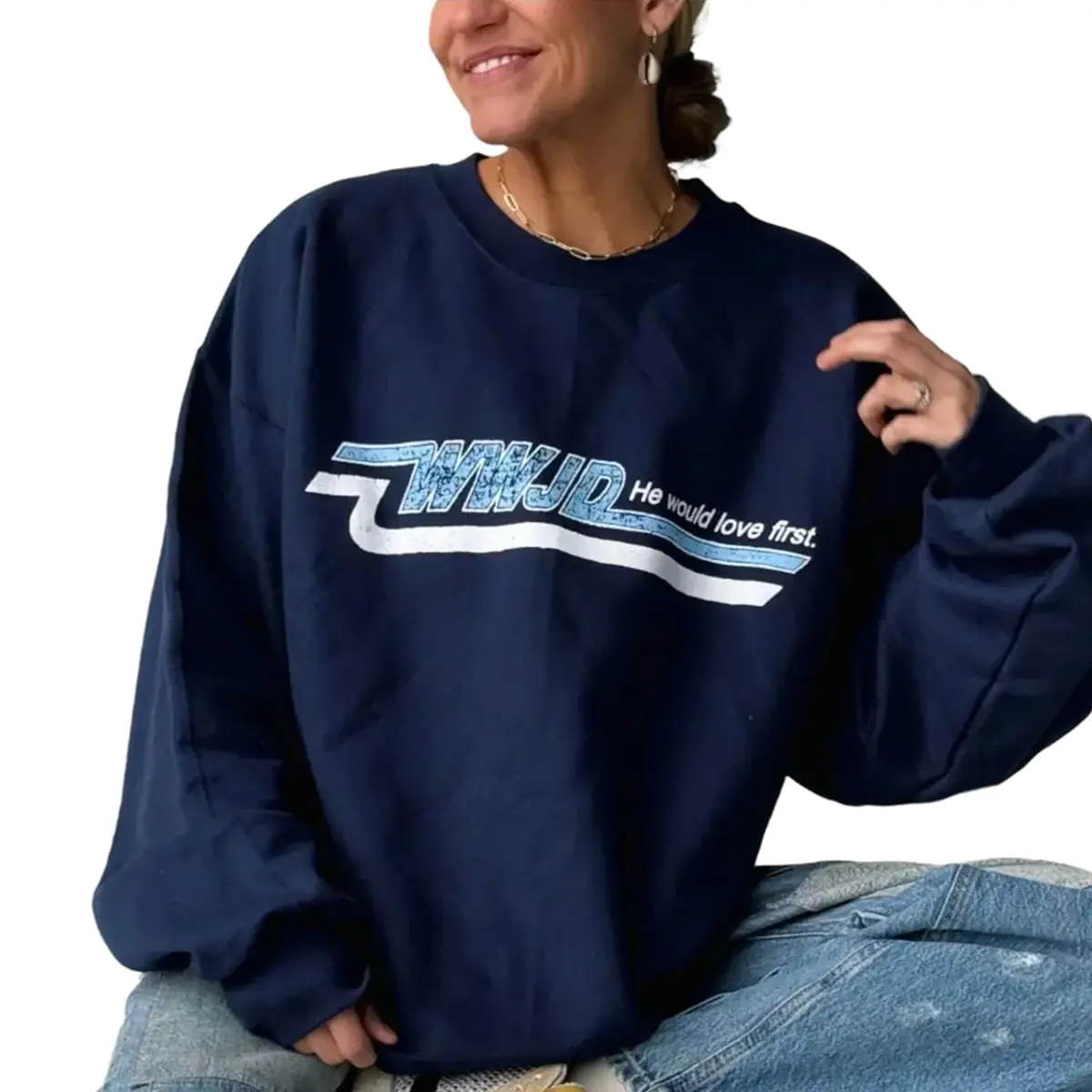WWJD Christian Graphic Sweatshirt, He Would Love First Faith, Jesus Religious Gift Sweater