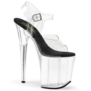 8 Inch Heel FLAMINGO-808 Clear-Black Insole Elegant Heeled Sandals Platform