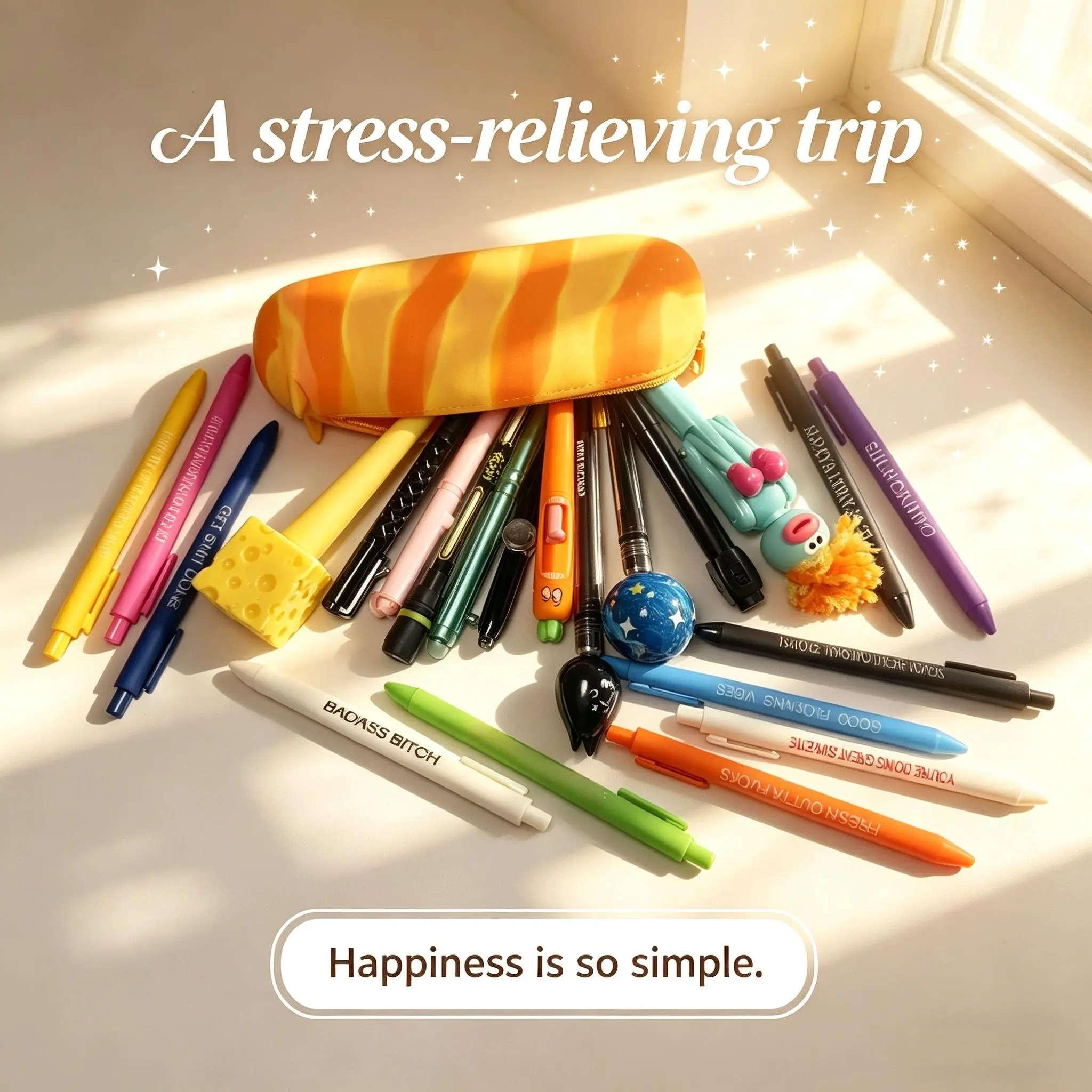 23-in-1 Fidget Ink Pen Set with 22 Twist-Enabled & Whimsical Style Pens & Refills + 1 Gradient Decompression Bag, Cool Office Stationery for Home/Office Use, Ideal Gift for Professionals