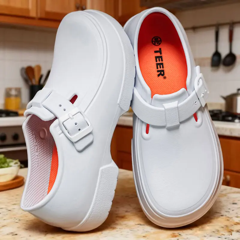 TEER Slip-Resistant Work Shoes for Kitchen - EVA one-piece molding. Pure white with adjustable buckle- Perfect Thanksgiving Gift for Chefs and Cooks clogs for men and women Footwear