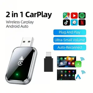 2026 Latest Glass Feel Dual-Mode Wireless Carplay Adapter, Carplay Stick, Compatible with Apple & Android Systems, Wiredto Wireless Conversion
