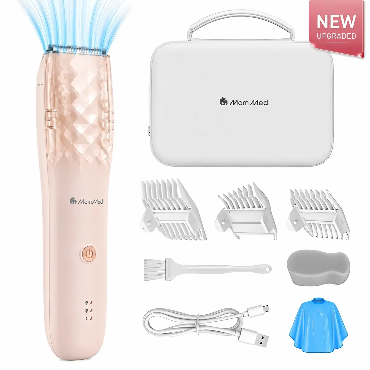 Baby Hair Clippers,MomMed X18 Cordless Rechargeable Waterproof Haircut Kit for Kids and Men,Ultra Quiet Electric Vacuum Baby Clippers with Charger Base