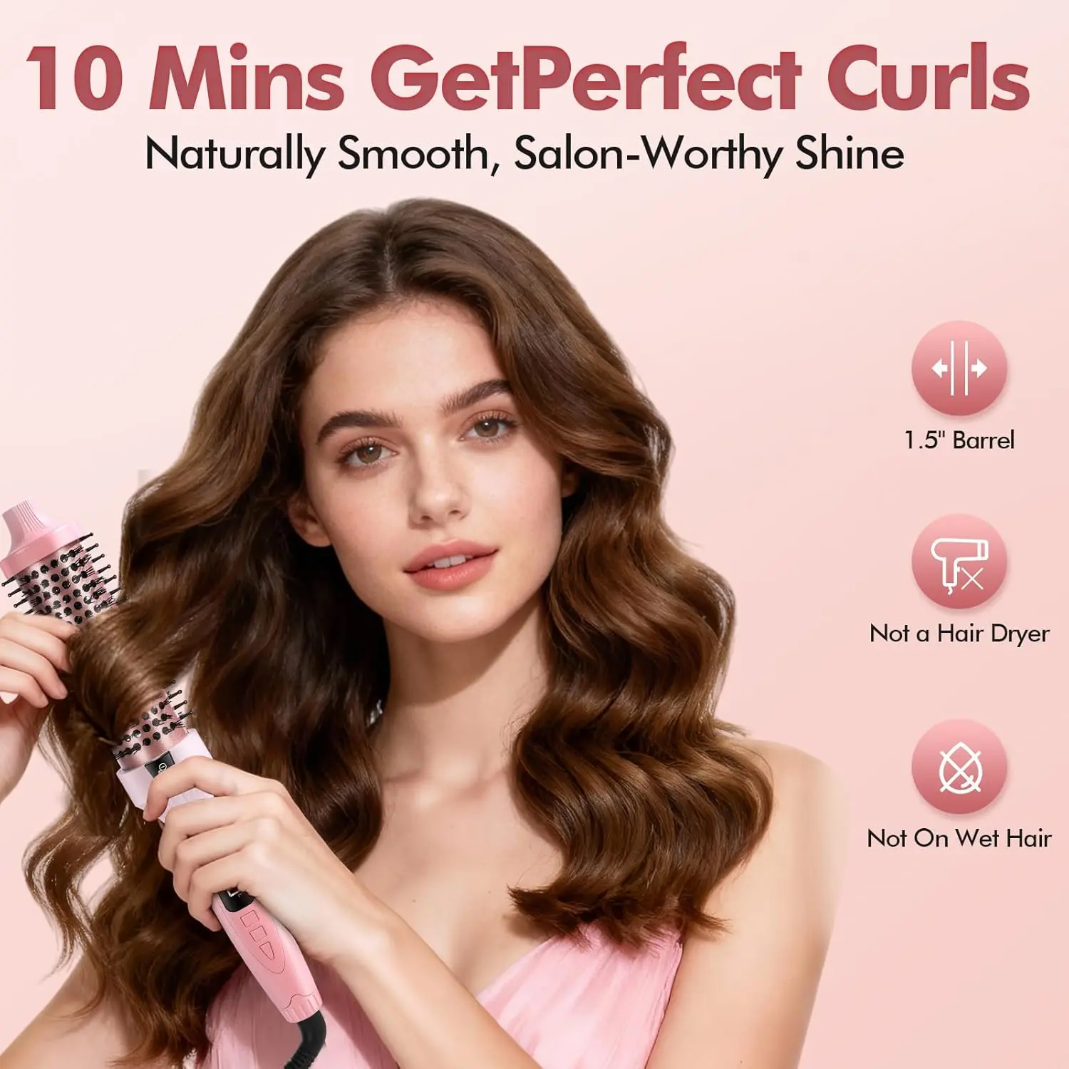 Dovza Blowout Boost Thermal Brush - 1.5 Inch Thermal Brush & Curling Iron for Voluminous Blowout, Dual Voltage, Ceramic Tourmaline & Negative Ion, 5 Heat Settings