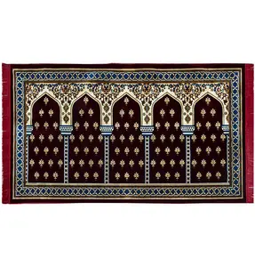 Wide 5 Person Masjid Islamic Prayer Rug - Mihrab Red