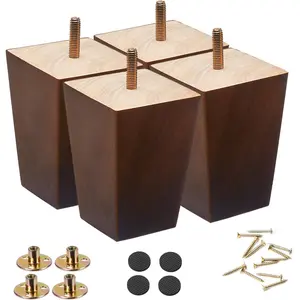 Wood Furniture Legs - 5 inch Sofa Legs Pack of 4 Square Brown Couch Legs, Mid Century Chair Feet, Sofa Replacement Parts, for Dresser, Sideboard, Recliner, Coffee TableQuesear