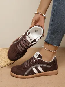 New Caramel Color Deportiva Shoes for Women, Vintage Matte Leather Casual Sneakers, Versatile Couple Almond Shoes, Trendy Fashion Footwear