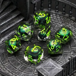 Dragon Eye Dice Set (7-Piece) – Liquid Core Resin RPG Dice with Sharp Edges, Neon Look for D&D, Tabletop & Party Games, Perfect Gift for Teens & Adults