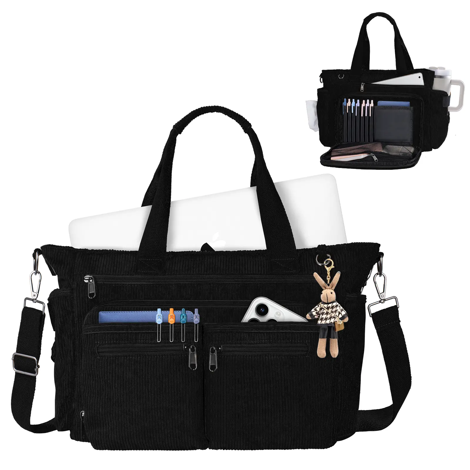 Tiostep Tote Bag, Corduroy Multifunctional Crossbody for Women & Men, Large Shoulder Bag with 15.6" Laptop Compartment & Insulated Pockets, Shoulder Crossbody Pack, Tote Shoulder Bags