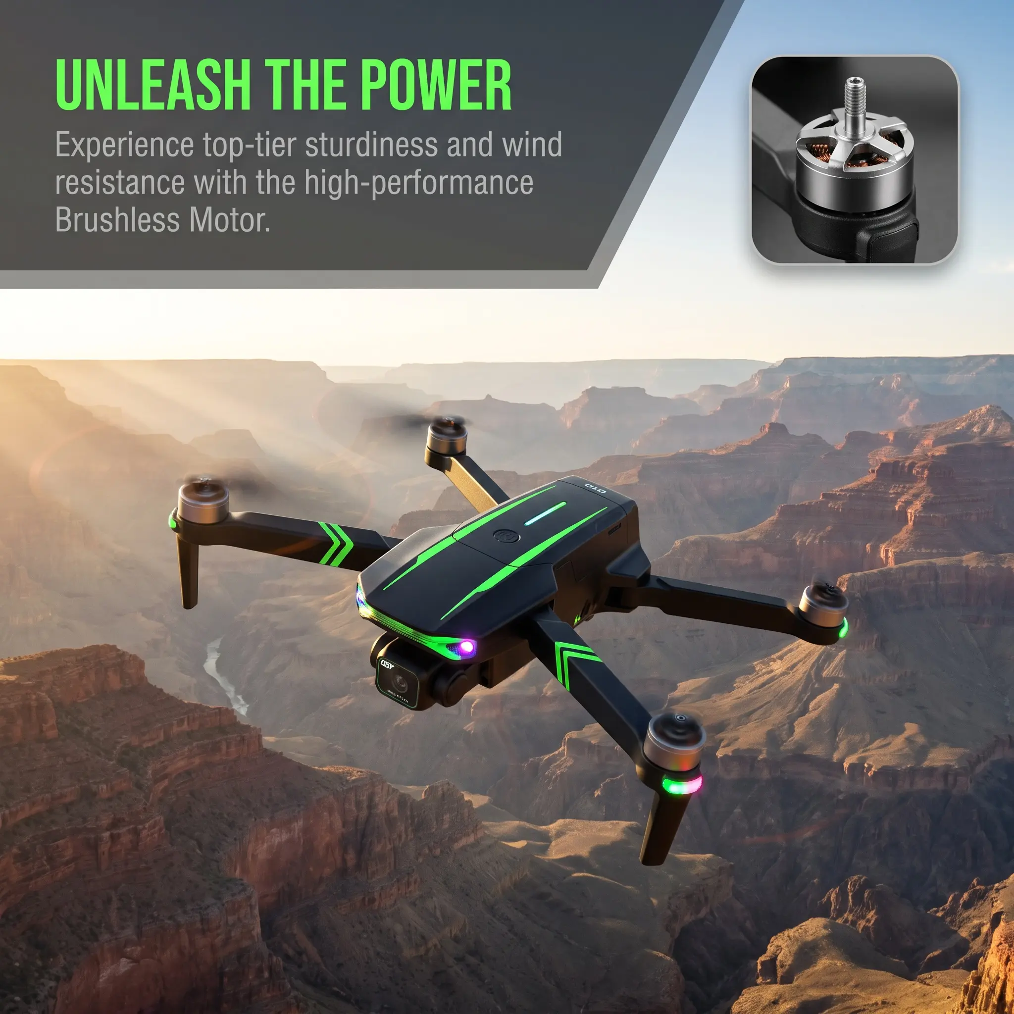 D10 Brushless Drone with Dual ESC Camera｜Obstacle Avoidance Optical Flow Hover, Gradient Scrolling LED Light Foldable RC Quadcopter for Beginners Portable Folding