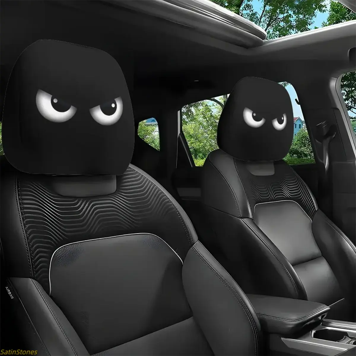 Car Headrest Covers 2-Pack, Festive Decoration with Vibrant Prints, Universal Fit Lightweight Durable Fabric for Drivers & Passengers, Theming, Halloween, Christmas, Festive Print, All Vehicles