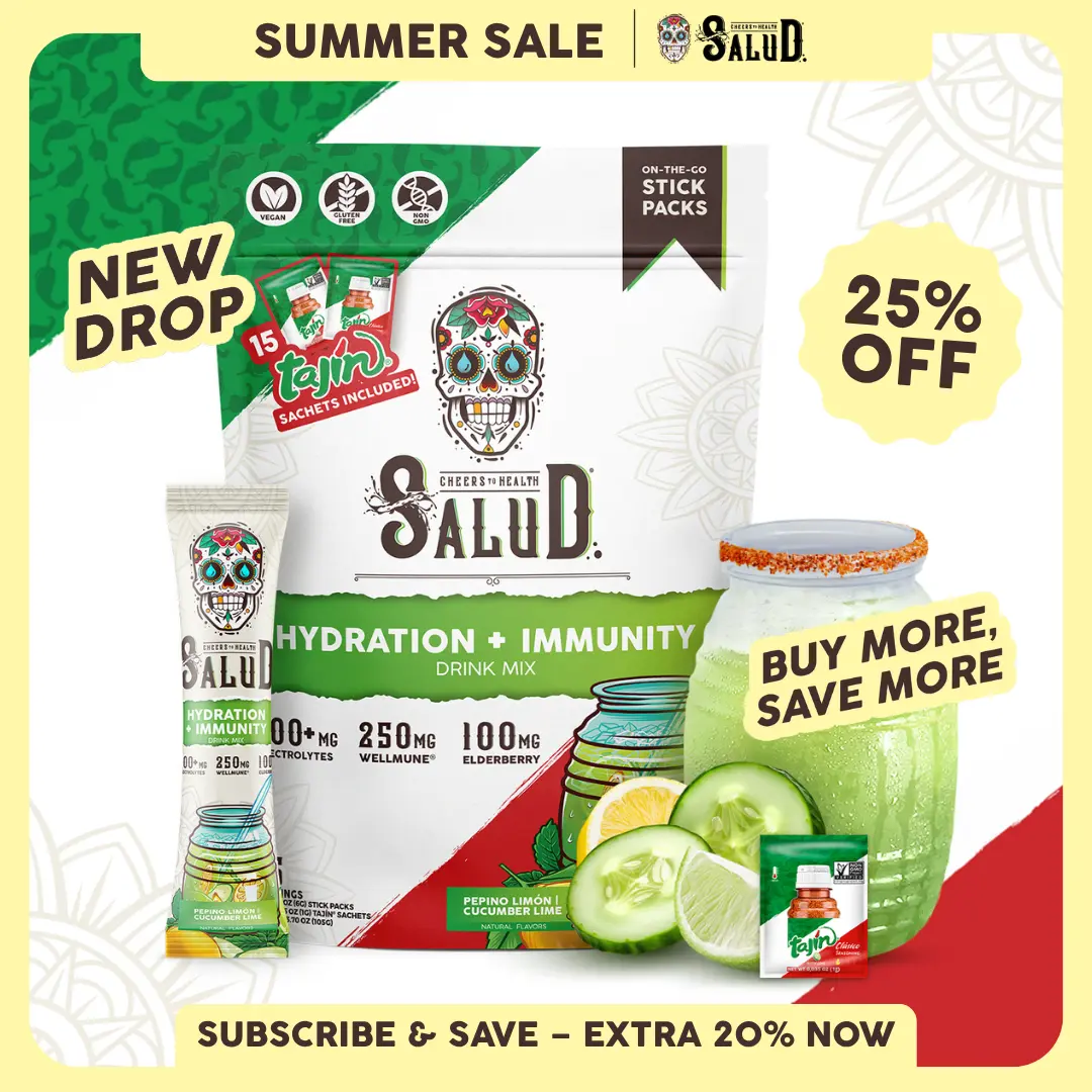 Salud 2-in-1 [Hydration + Immunity] Electrolytes, Immune Support, Dairy & Soy Free - 400mg Electrolytes, 250mg Wellmune, 100mg Elderberry - Healthcare, Vitamin (15 Servings)