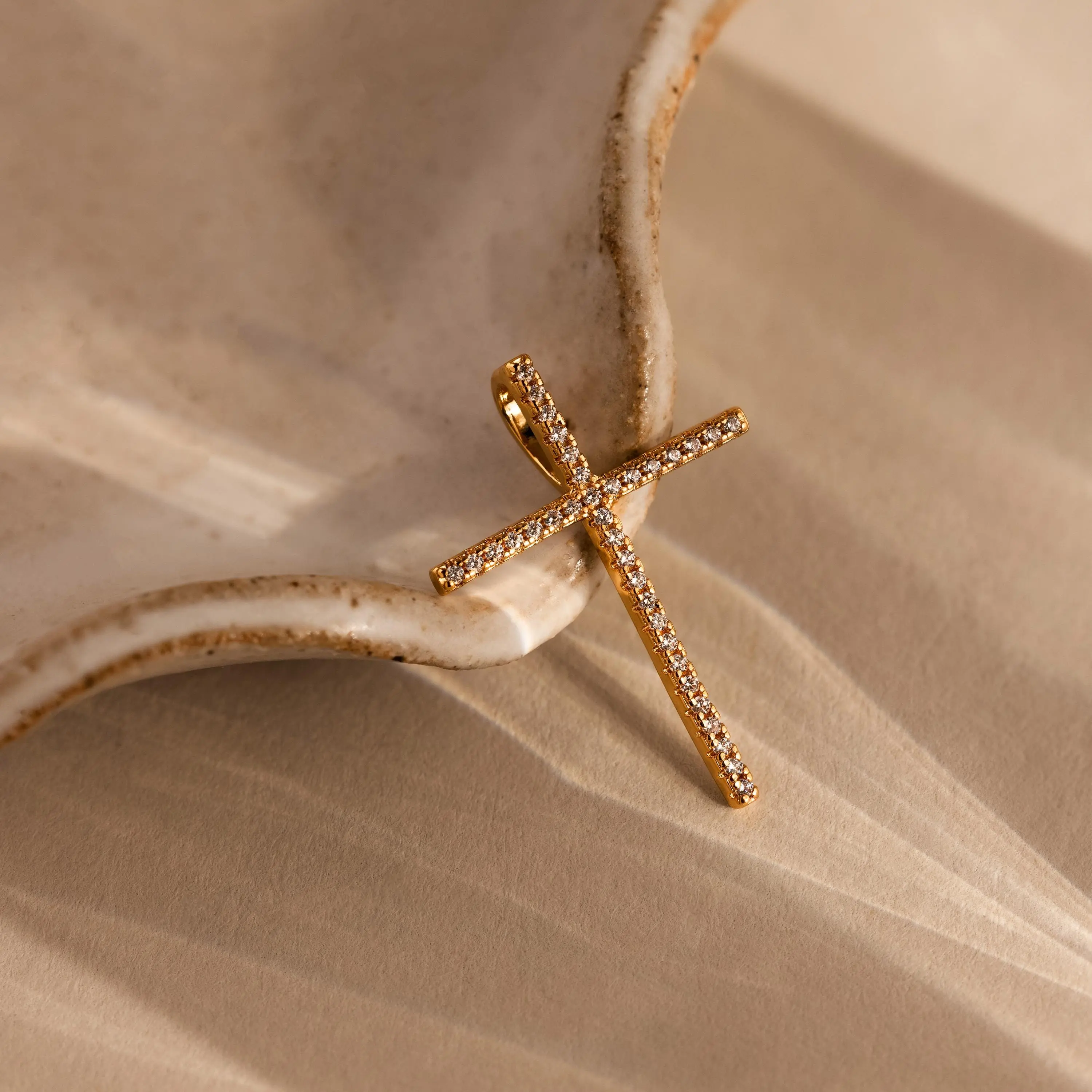 Skinny Pave Cross Charm by Caitlyn Minimalist - Dainty Diamond Cross Pendant for Necklace in Gold & Silver - Christian Jewelry - Gift for Her
