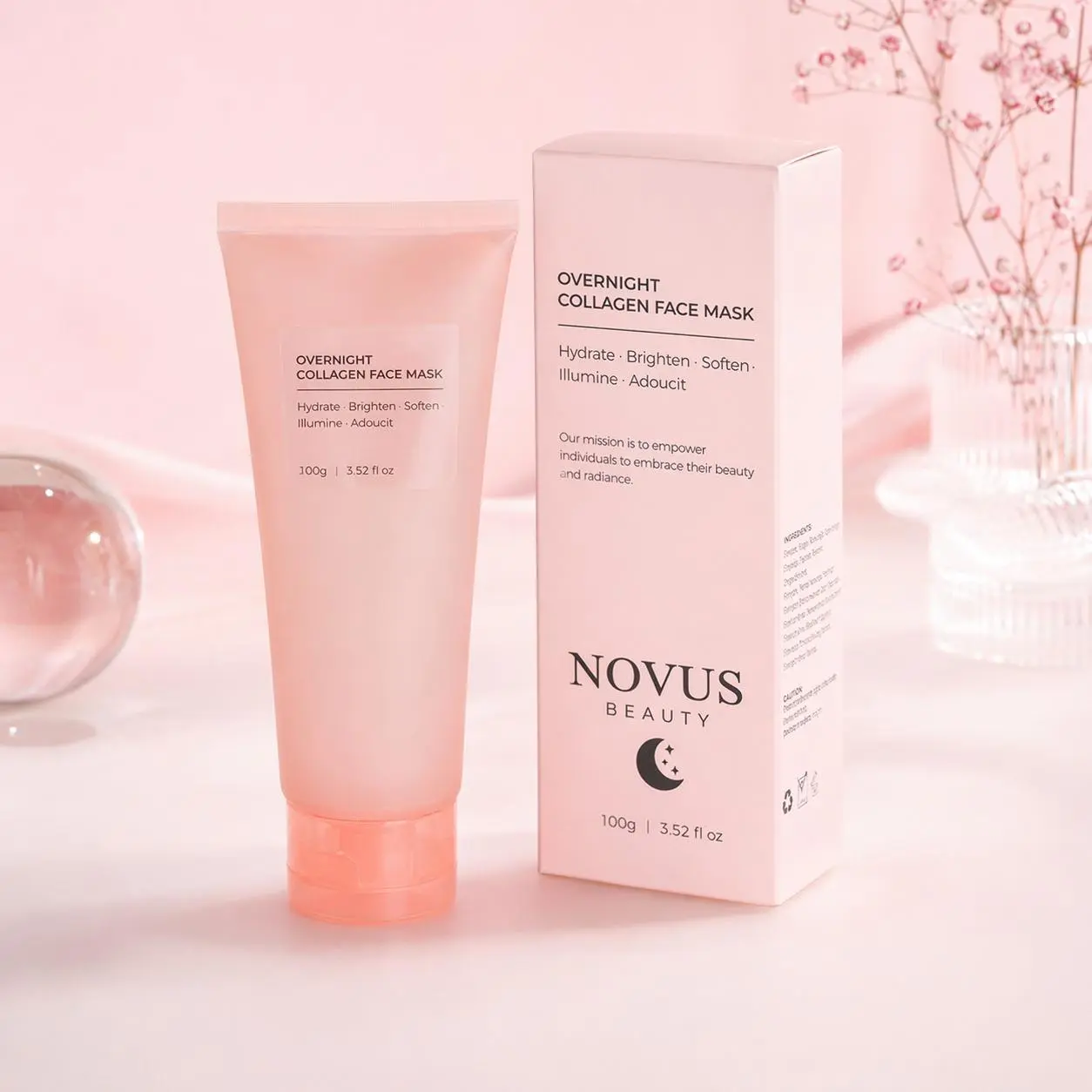 NOVUS Collagen Overnight Face Mask, Hydrating Moisturizer for Your Night Routine, Supports Plump and Radiant Skin - For All Skin Types, Collagen Mask, Gentle, Skin Transformation