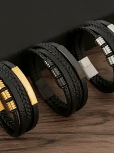 Men's Zinc Alloy Bracelet, Fashionable Braided Leather Punk Magnetic Buckle Wristband, New Style Hand Chain for Men