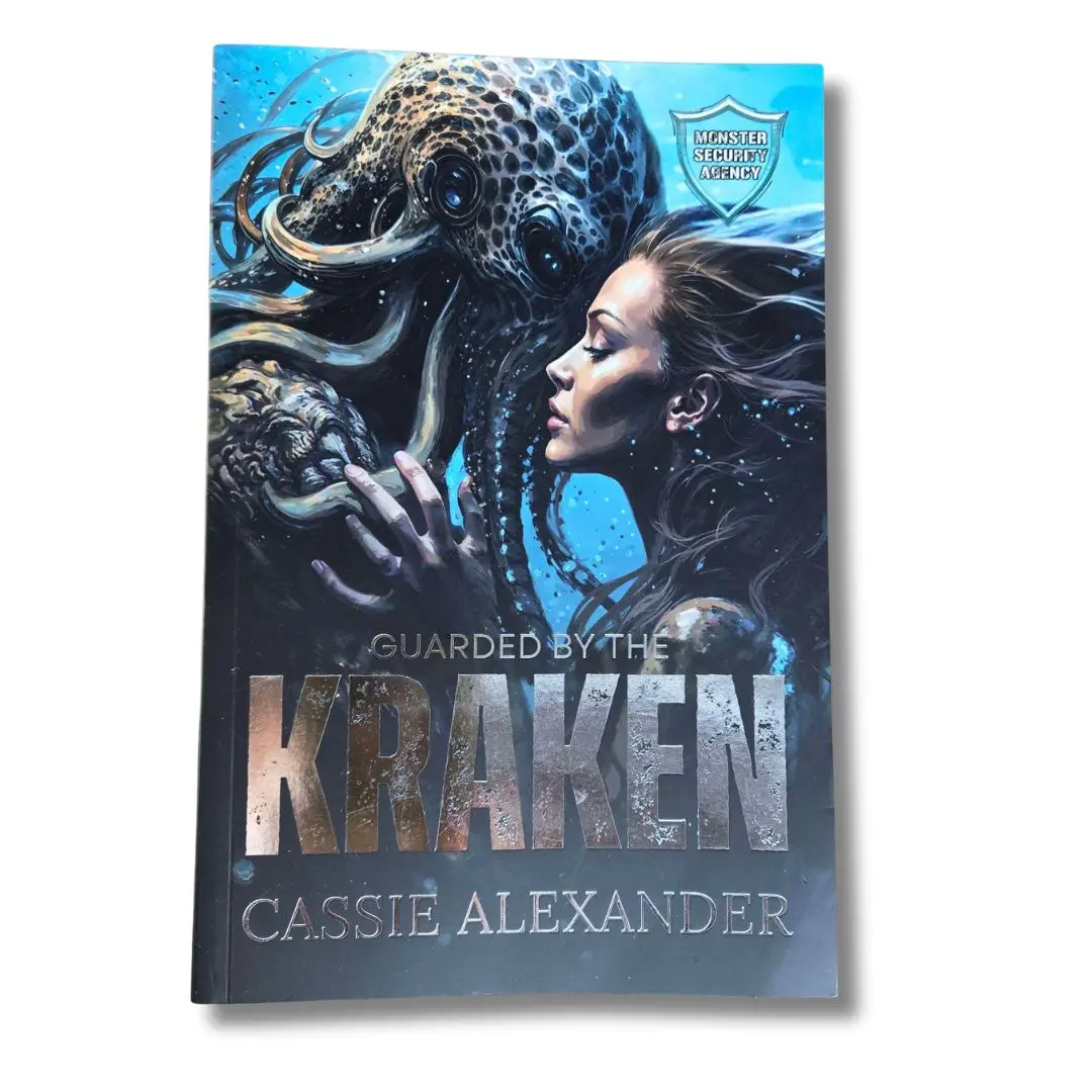 Guarded by the Kraken Silver Foil, Blue Pages, Sprayed Edge Books, Monster Romance, Monster Security Agency Series Romance Books, Kraken Romance Paper