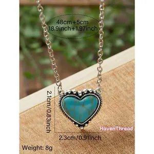 Boho Style Heart-Shaped Turquoise Texture Pendant Necklace, Accessories for Women, Mother's Day Birthday Gift, Personality Jewelry for Party, All-Match Exquisite Chains Necklace for Daily Clothing Decor
