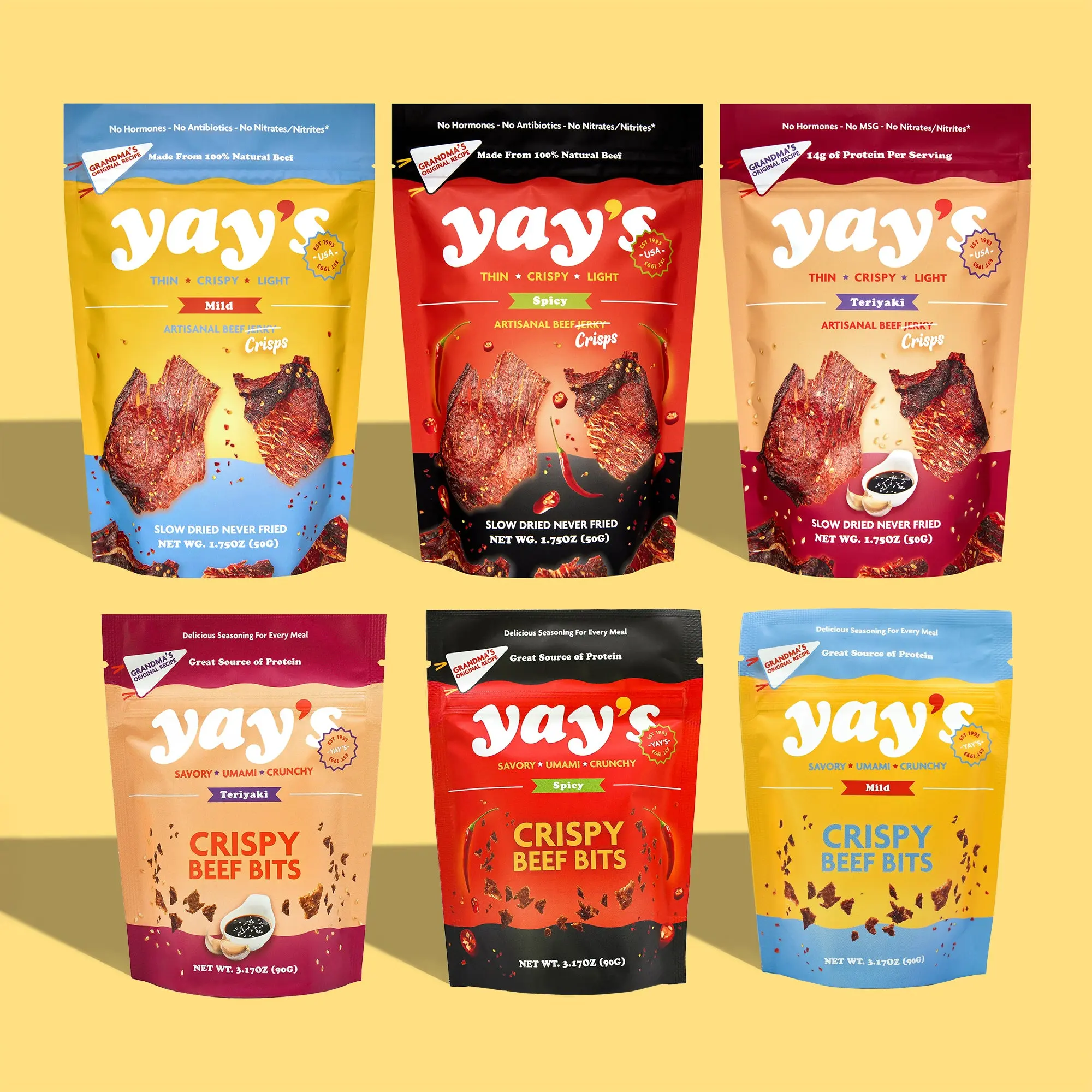 NEW! Protein Mega Sampler- 3 Packs Crisps / 3 Packs Crispy Beef Bits Crunchy Flavor Chips Variety