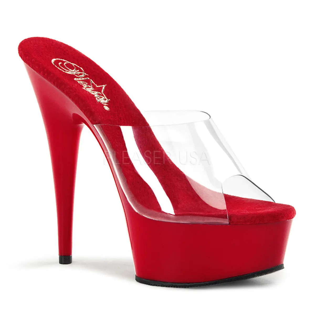 Women's Heeled Fashion Apparel - 6-Inch Stiletto Platform High Heels, DELIGHT-601 Clear-Red Style