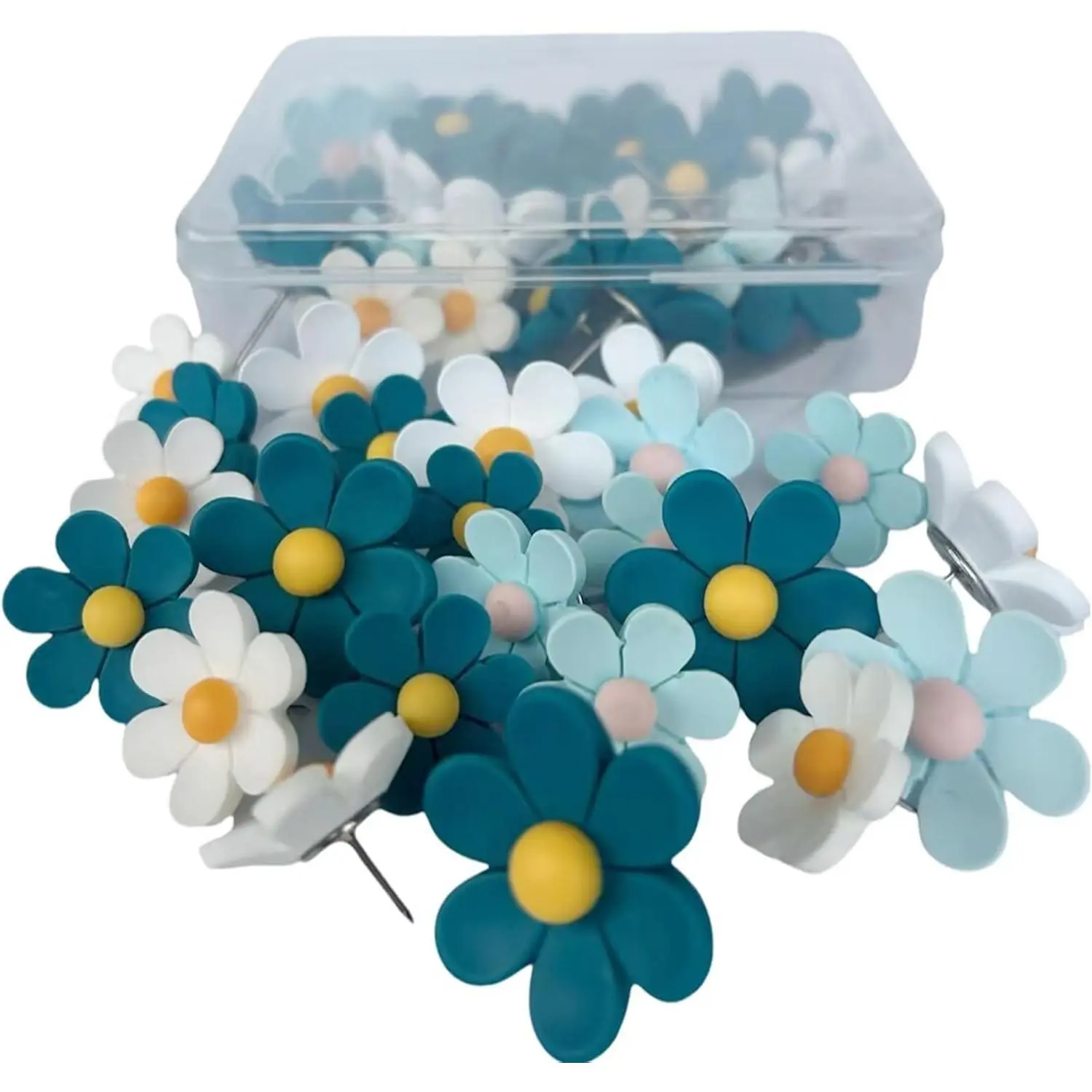 Big Push Pins,30pcs Sun Flower Push Pins for Cork Board  Blue Green Color Thumb Tacks Cute Fun Thumb Tacks Decorative for Photo Wall, Feature Wall,Map, Bulletin Board, Office or  (Blue)