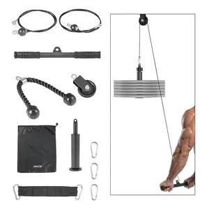 VEVOR Pulley System, 1 PC LAT and Lift Pulley System, Gym Rack Pulleys Attachment with two Steel Cables, Short Bar, Dual Grip Handles, Cable Machine for Bicep, Shoulder, Back, Up to 280 lbs CapacityVEVOR Super Brand Day