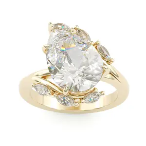 Jorrio 4ct Pear Cut CZ Engagement Ring, 5A Cubic Zircon Leaf Teardrop Promise Wedding Ring for Women