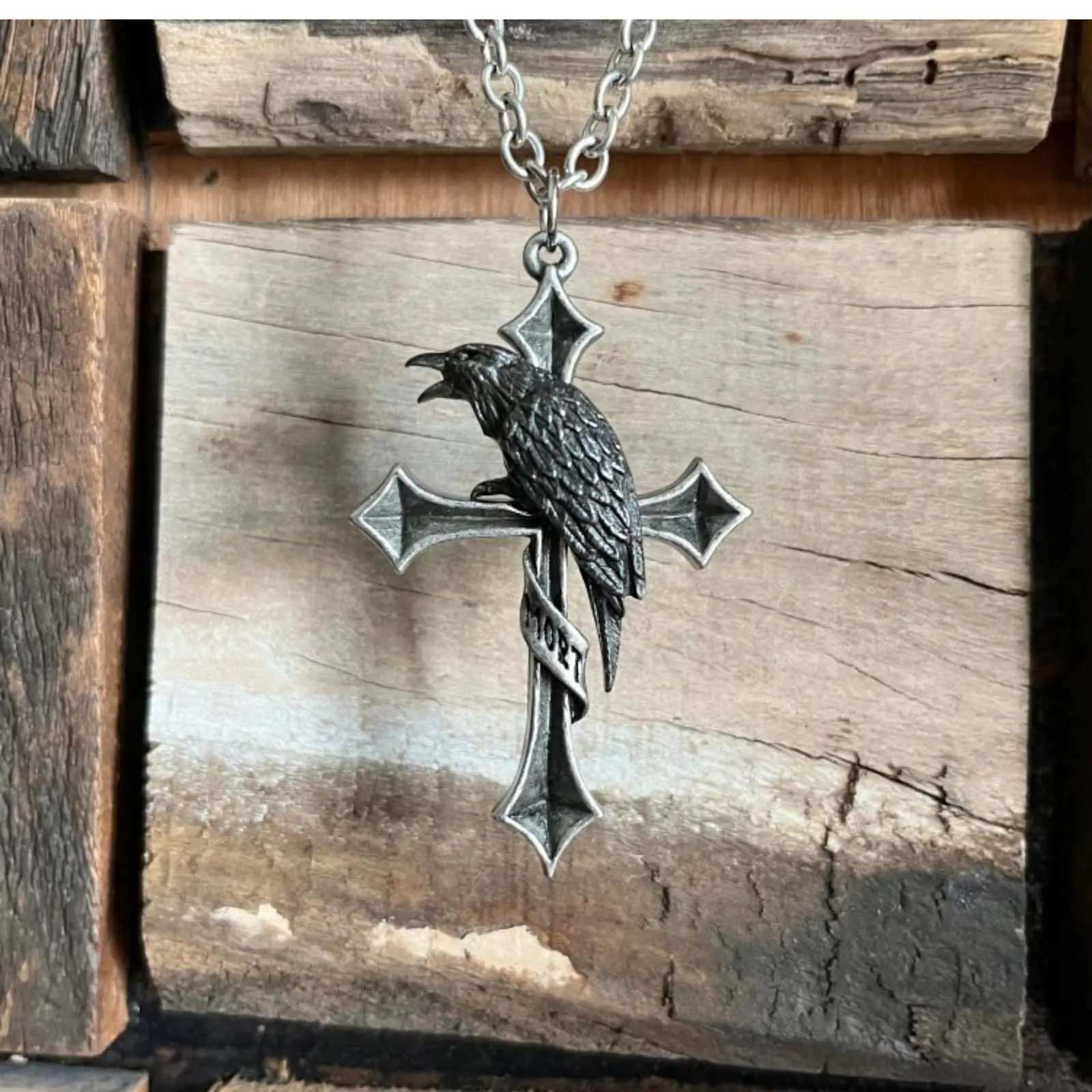 Cross Black Crow Fashion Jewelry Necklace, Adjustable Black Chain, Stylish Design Sweater Chain for Men and Women, Style