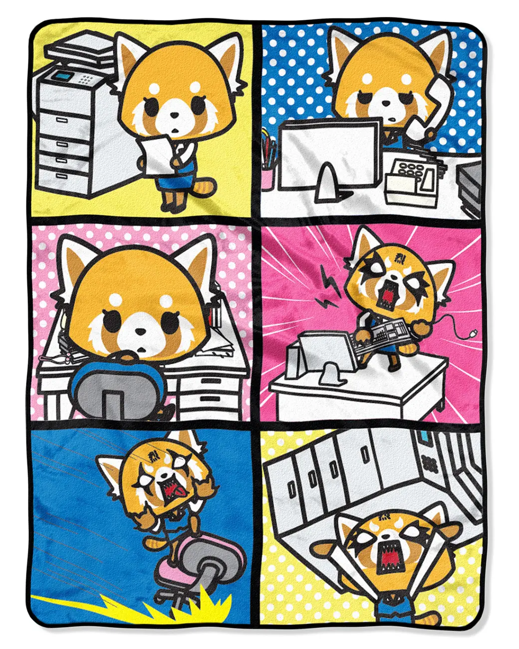 Aggretsuko Typical Monday Split Personality Squares Super Plush Throw Blanket 46" x 60" (117cm x 152cm)
