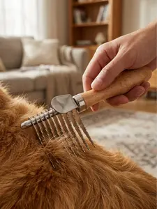 Wooden Pin Tangle Buster – Stainless Steel Dematting Comb for Pets