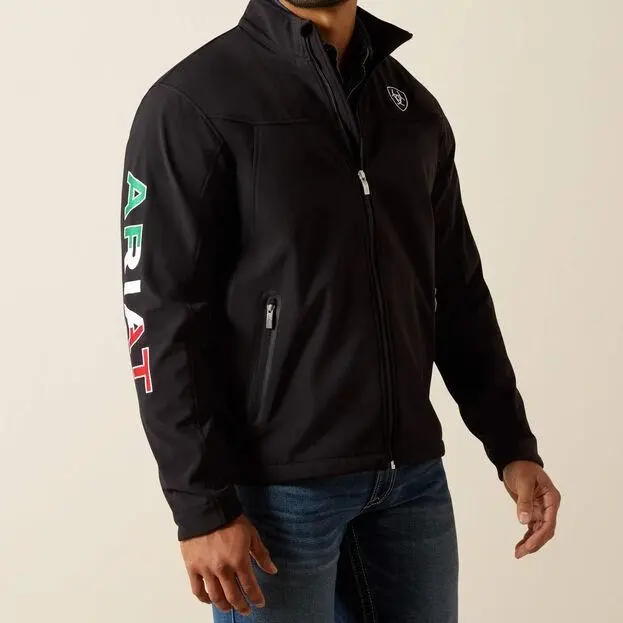 Ariat Men's New Team Softshell Mexico Long Sleeve Coat - Mens Stylish Coats & Outerwear, Spandex-Blend Athletic Activewear Top with Durable Fabric, Flag Detail, Hem & Pockets