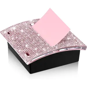 Rhinestone Self Stick 4 x 4 Inches Pink Cute Bling Note Pad Holder Sticky Memo Dispenser for Office Home Desk Supplies, Ideal Gifts for Employees Coworkers